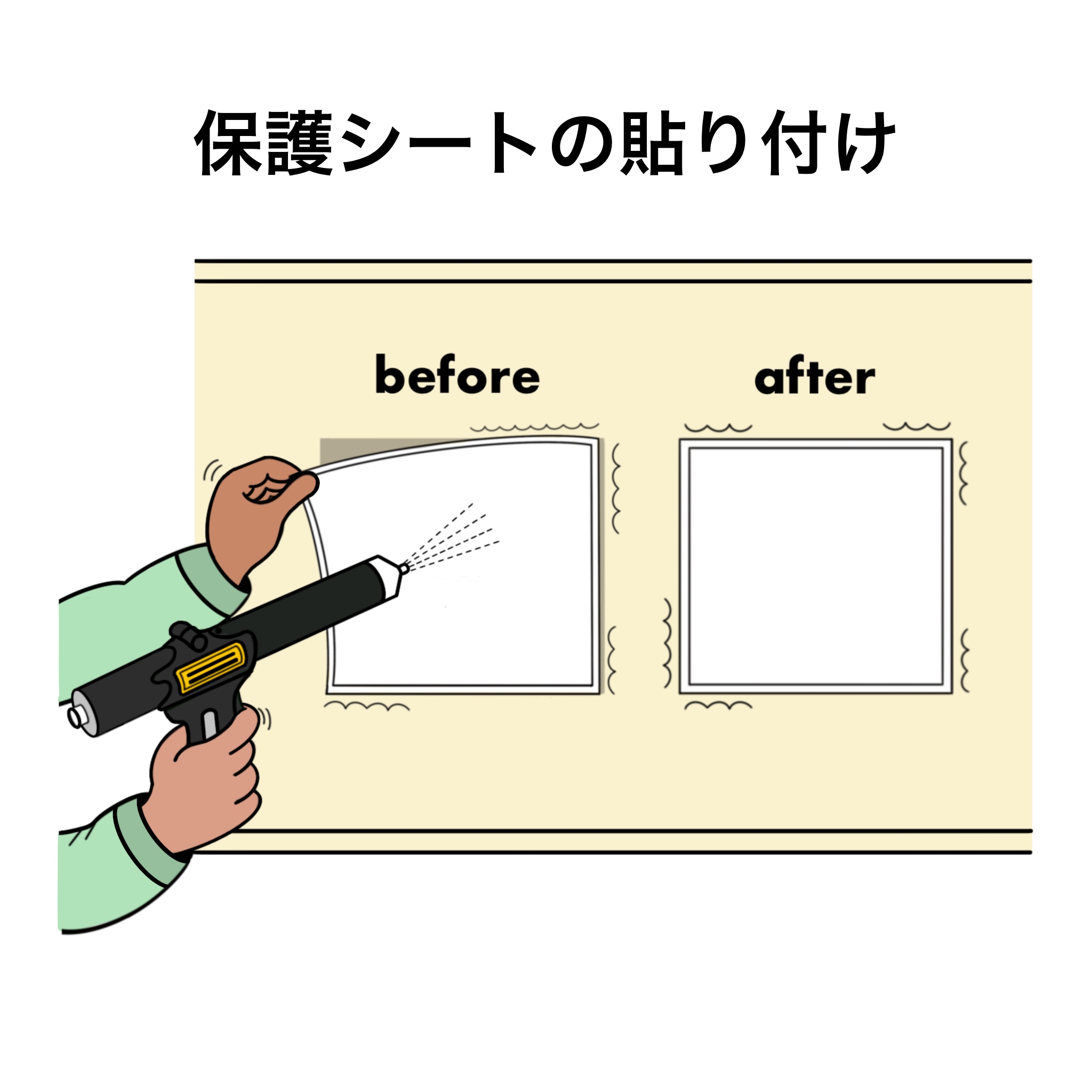 保護シートを静電気で貼り付ける使用例イメージ